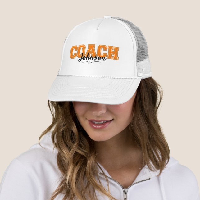 Schulfarben, Personalisiert, orange und weiß Truckerkappe (Beispiel)
