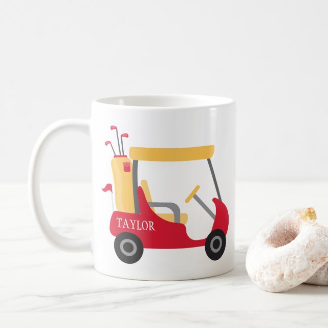 Schulfarben - Red & Gold Golf Cart Kaffeetasse (Mit Donut)