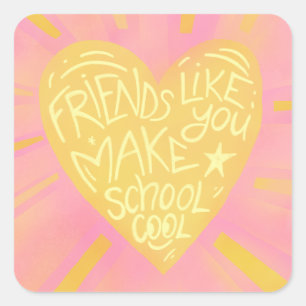Schulfreunde Klassenzimmer Valentinstag Vinyl-Aufk Quadratischer Aufkleber