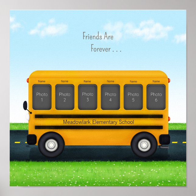 Schulfreunde Personalisierter Schulbus 6 Fotos Poster (Vorne)