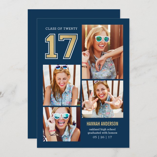 Schulgeist EDITABLE FARBEN Abschluss Einladung (Vorne/Hinten)