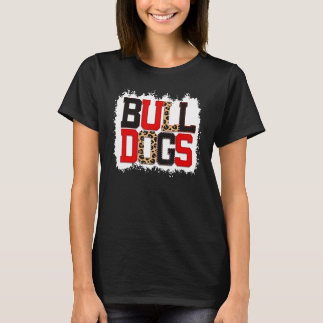 Schulgeist Maskottchen Bulldogs Leopardendruck Leh T-Shirt (Vorderseite)