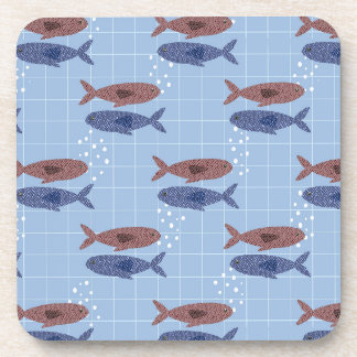 Schulheft mit Blauem Fischschwarm-Rastermuster Getränkeuntersetzer