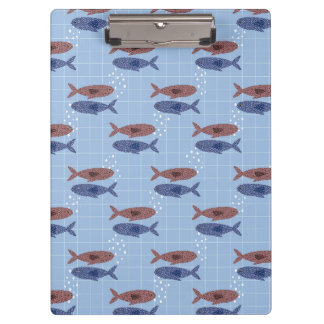 Schulheft mit Blauem Fischschwarm-Rastermuster Klemmbrett