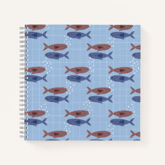 Schulheft mit Blauem Fischschwarm-Rastermuster Notizbuch