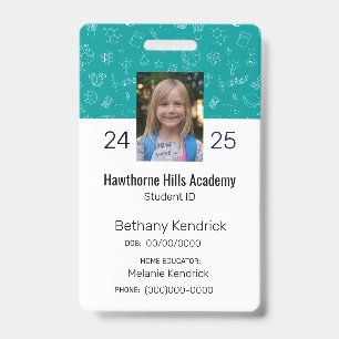 Schulische Teal-Icons-Homeschool-Schüler-ID-Karte Ausweis