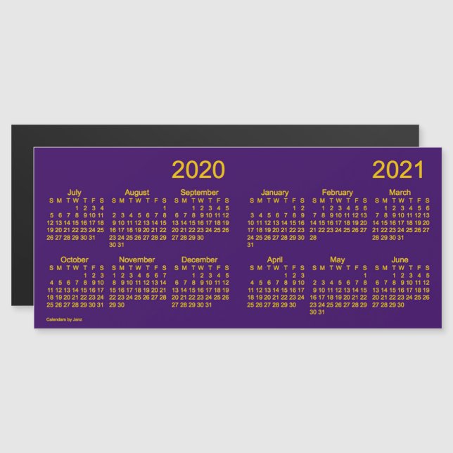 Schuljahrskalender 2020-2021 von Janz Lila Magnetkarte (Vorne/Hinten)