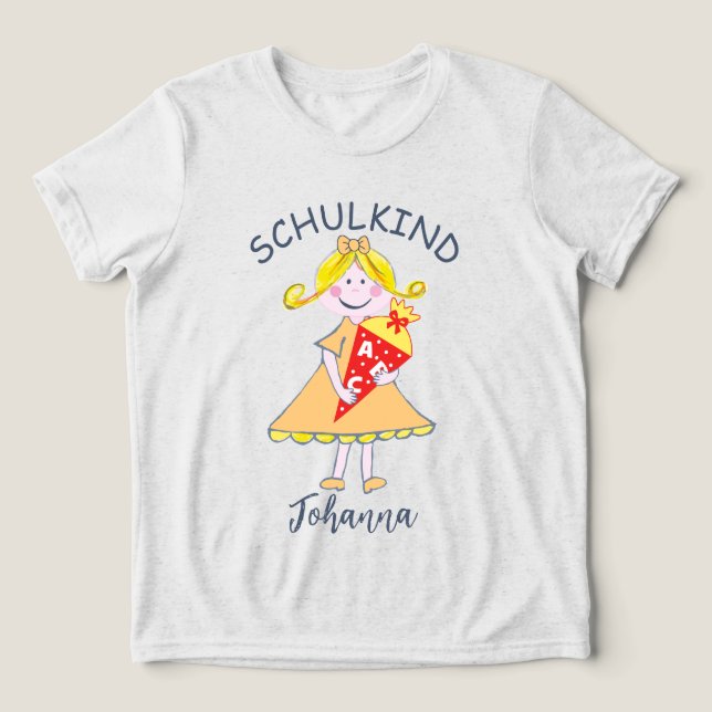 Schulkind - Mädchen mit Schultüte - orange 1 |  Tri-Blend Shirt (Design Vorderseite)