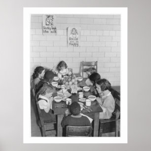 Schulkinder essen Mittag - Vintag Poster