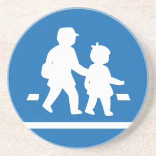 Schulkinder überqueren >> Japanisches Verkehrszeic Sandstein Untersetzer