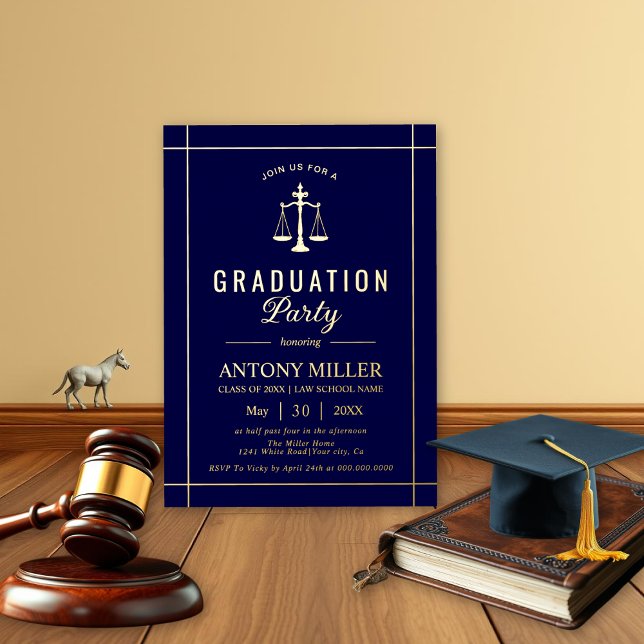 Schulklasse Gold und Blue Law Abschluss 2025 Folieneinladung (Von Creator hochgeladen)