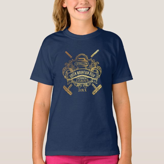 Schulklub Team League Name Year Curling T-Shirt (Vorderseite)