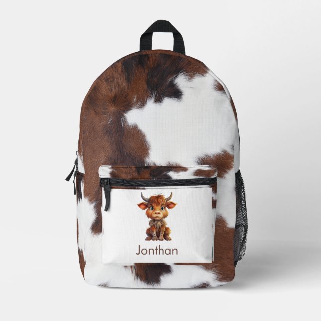 Schulkuh Brown und weiße Kuhtexte Bedruckter Rucksack (Vorderseite)