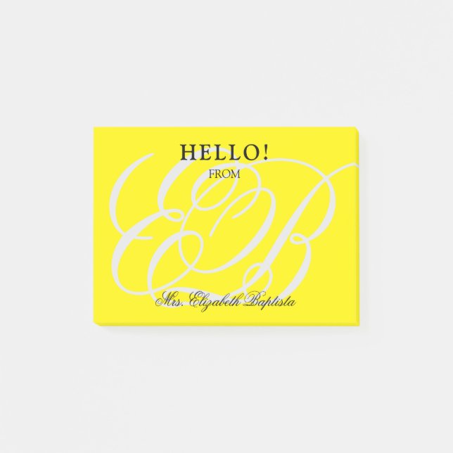 Schullehrer Hallo Mit Monogramm Gelb Post-it Klebezettel (Vorderseite)