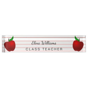 Schullehrer rotes Apple angeordnet gezeichnet Namensplakette