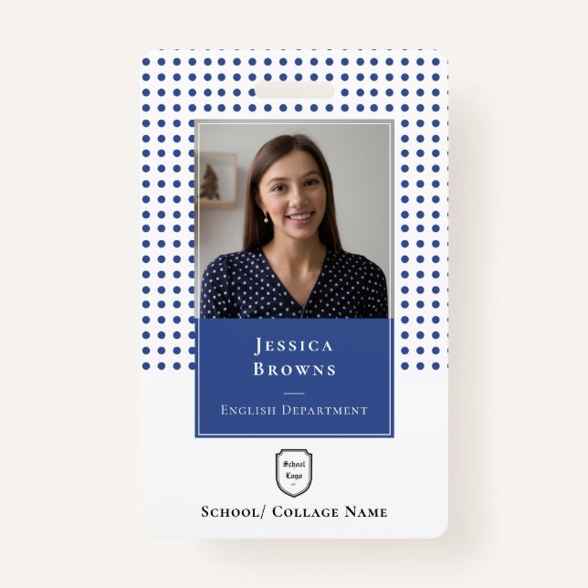 Schullehrer/Student Deep Blue Foto Logo QR Ausweis (Vorderseite)