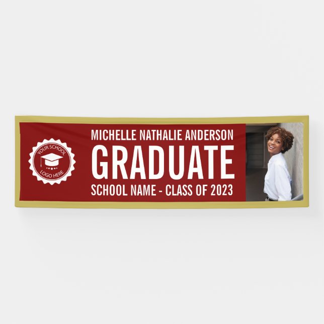 Schullogo Abschluss Foto Party Maroon und Gold Banner (Horizontal)