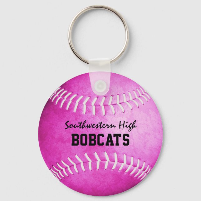 Schulmannschaft und Spielername Rosa Softball Schlüsselanhänger (Vorderseite)