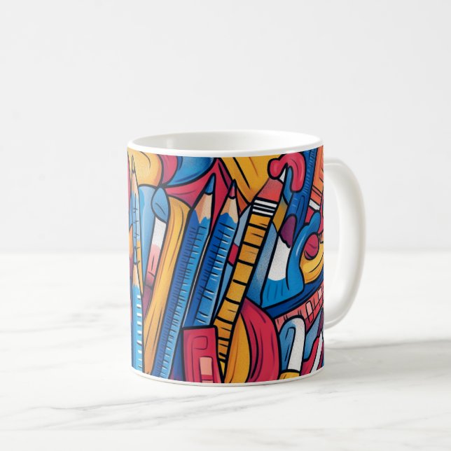 Schulmaterial mit einer lebendigen Farbpalette. Di Kaffeetasse (VorderseiteRechts)