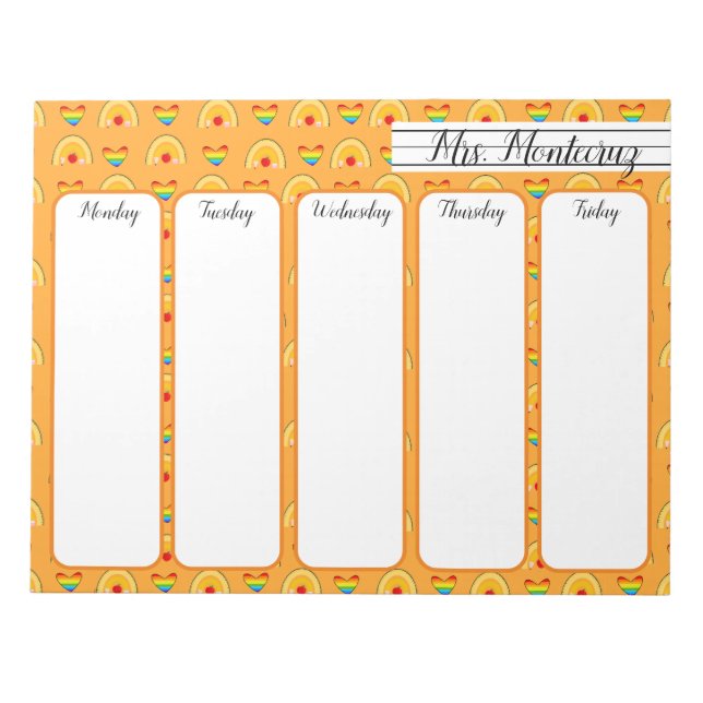 Schulmaterial und Rainbow-Herz-Musterschule Notizblock (Vorderseite)