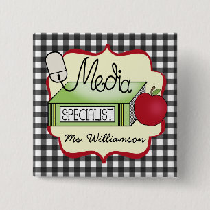 Schulmedium-Spezialist - grauer Gingham Button