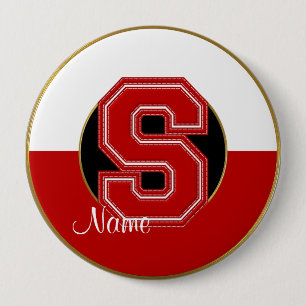 Schulmit Monogramm Knopf, Rot-Weißer Buchstabe S Button