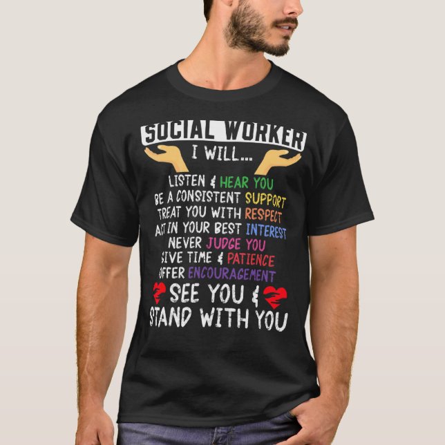 Schulmonat Sozialarbeit Hands Social Workeri wird T-Shirt (Vorderseite)
