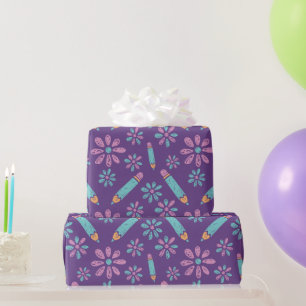 Schulnahtloses Umschlagpapier: Blume Stift Art Geschenkpapier