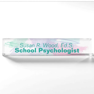 Schulpsychologeabstraktes Watercolor-Nummernschild Namensplakette
