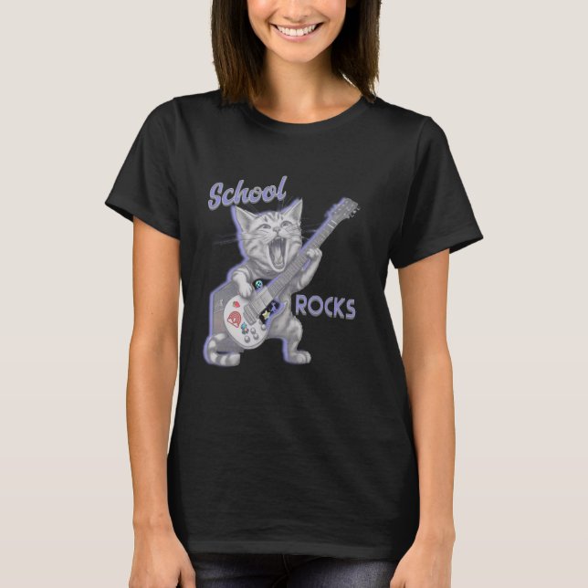 Schulrocks Katzengitarre Zurück zu Schulkindern Ki T-Shirt (Vorderseite)