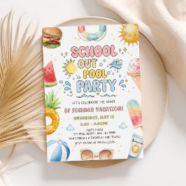 Schulschluss Poolparty Beginn der Sommerferien Einladung