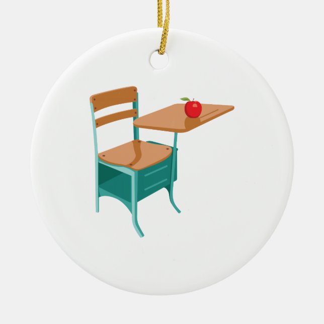 Schulschreibtisch u. -Apple Keramik Ornament (Vorne)
