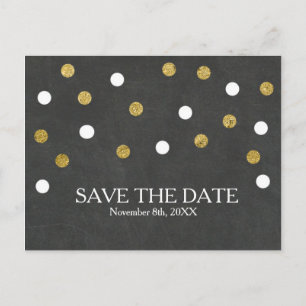 Schultafel Gold & Weiß Konfetti Save-the-Date Ankündigungspostkarte