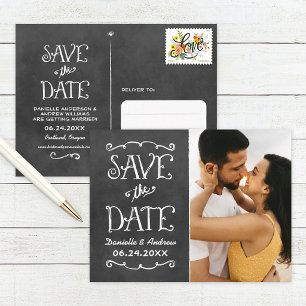 Schultafel Schrift Foto Save the Date Ankündigungspostkarte