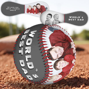 Schultafel World`s Best Dad Name 2 Foto-Collage Baseball