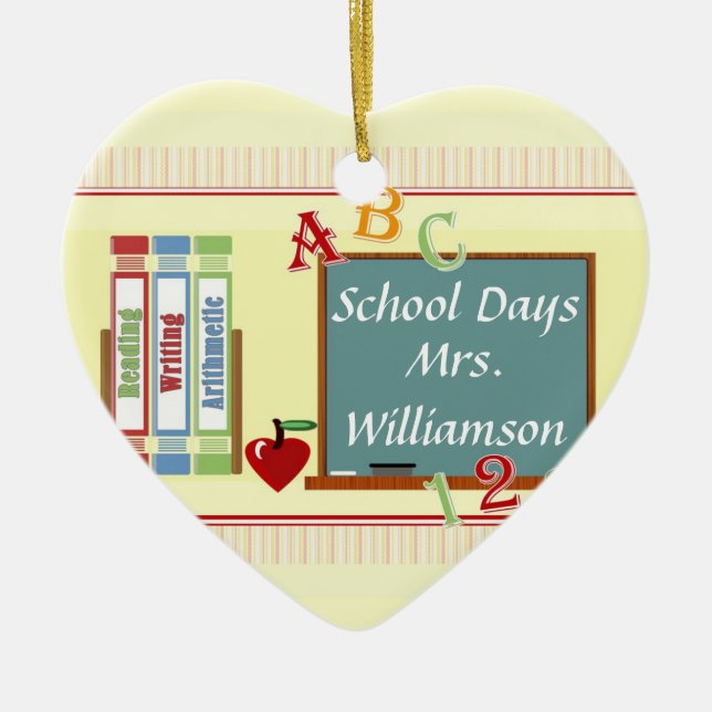 Schultage Personalisiert Teacher Herzdekoration Keramik Ornament (Vorne)