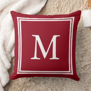 Schultage Rot mit weißem Doppelrahmen-Monogramm Kissen