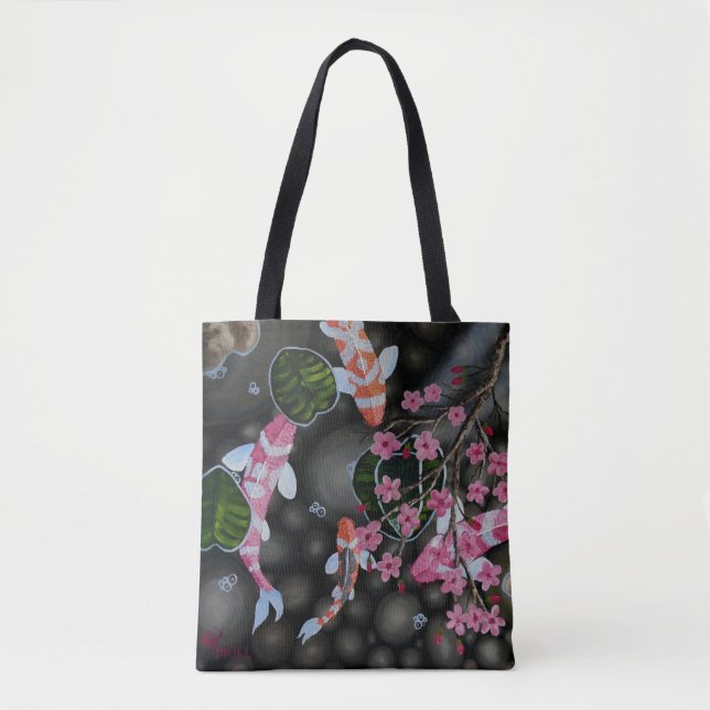 Schulter-Tasche mit Koi und Blüten Tasche (Vorderseite)