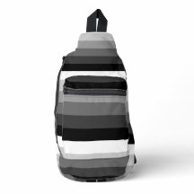 Schultertasche - Schwarz Weiß Graue Streifen