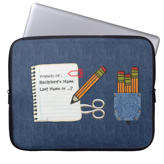 Schulwerkzeuge für Denim Personalisiert Laptopschutzhülle (Vorderseite)