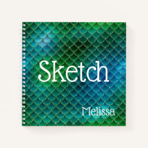 Schuppen der Meerjungfrau Blau Grün Glitter Name S Notizbuch
