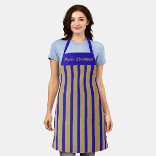 Schürze Cafe Blue and Gold Streifen Frohe Weihnach