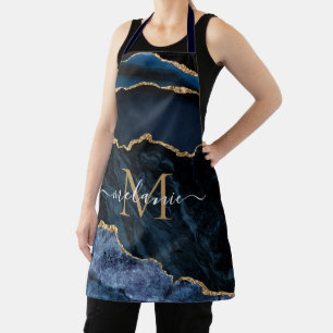 Schürze für Navy Blue Gold-Marmor-Buchstaben