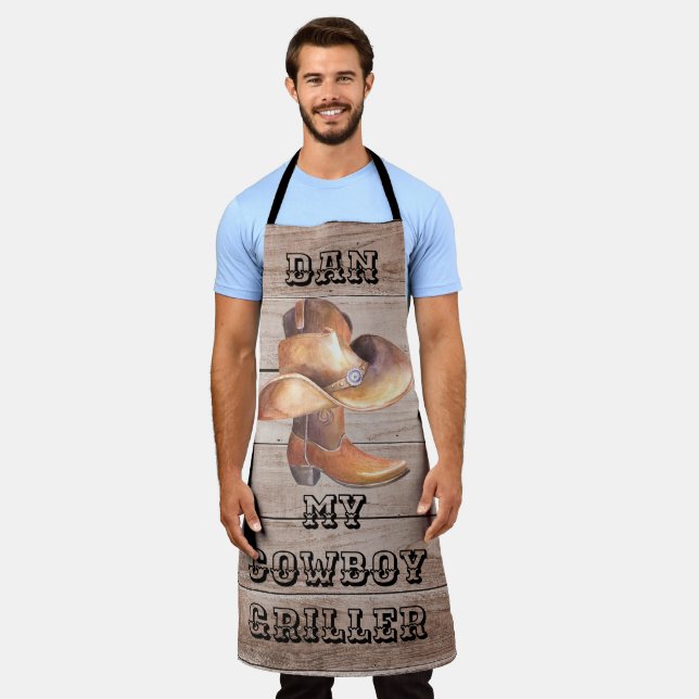 Schürze Grosser Cowboy Griller auf Holz (personali (Getragen)