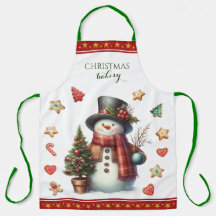 Schürze Großer Schneemann und Weihnachtskekse Rot
