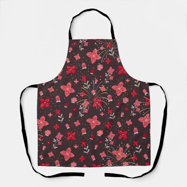Schürze in Schwarz mit rosa Blume drucken (Vorderseite)