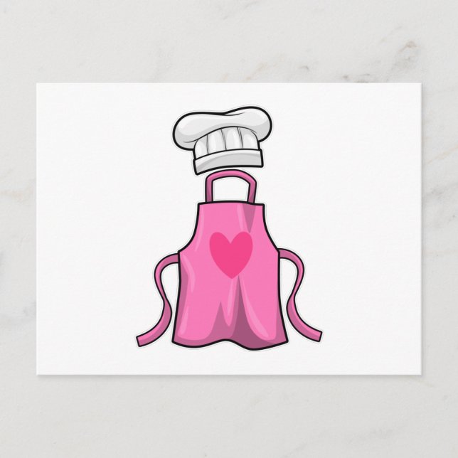 Schürze kochen und Kochmütze mit Herz Postkarte (Vorderseite)