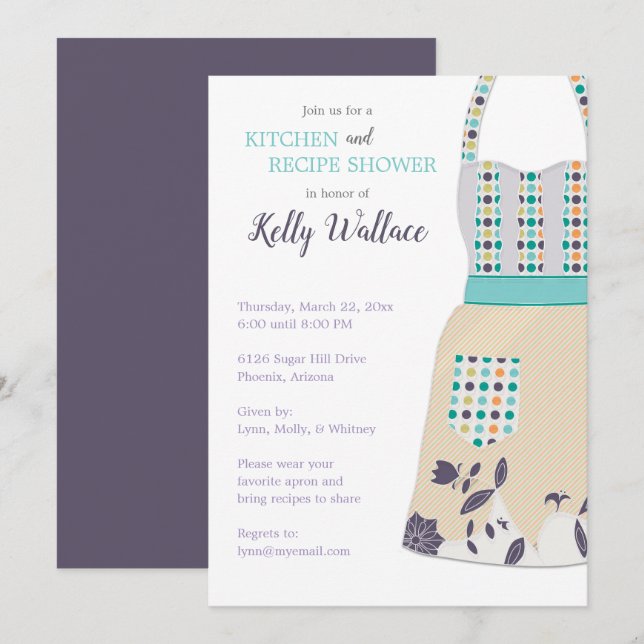 Schürze Küche und Rezept Bridal Dusche Einladung (Vorne/Hinten)