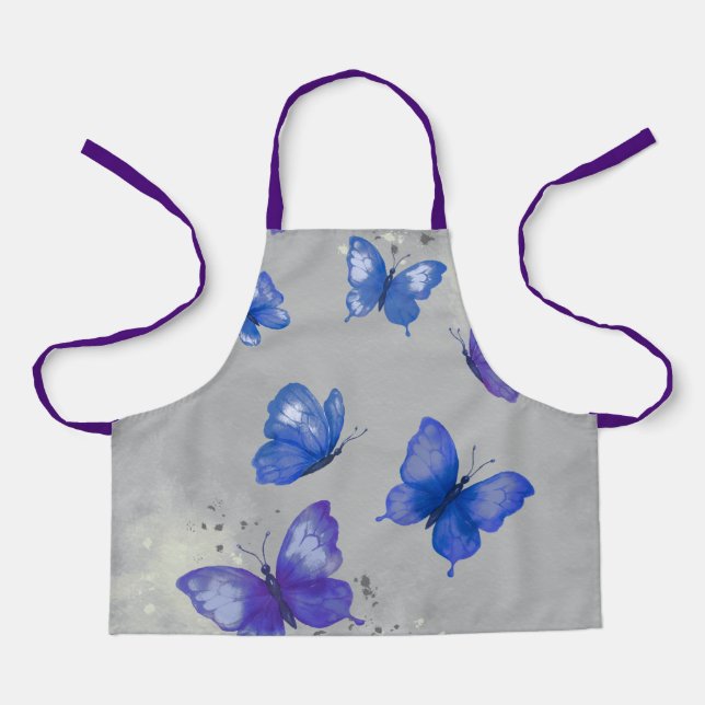 Schürze mit blauem violettem Schmetterlingsmonogra (Vorderseite)