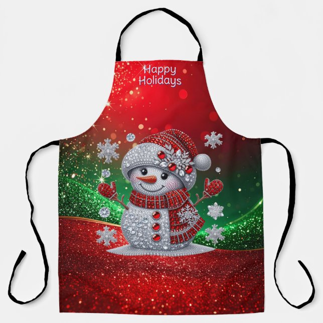 Schürze mit Strass-Steinen Schneemann Holiday (Vorderseite)
